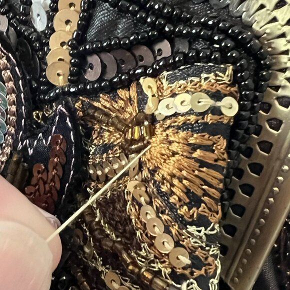 Chicos Boho Purse Beaded Feathers Flowers Whimsical Woodsy Fairy Romantic Sequin - Picture 9 of 15